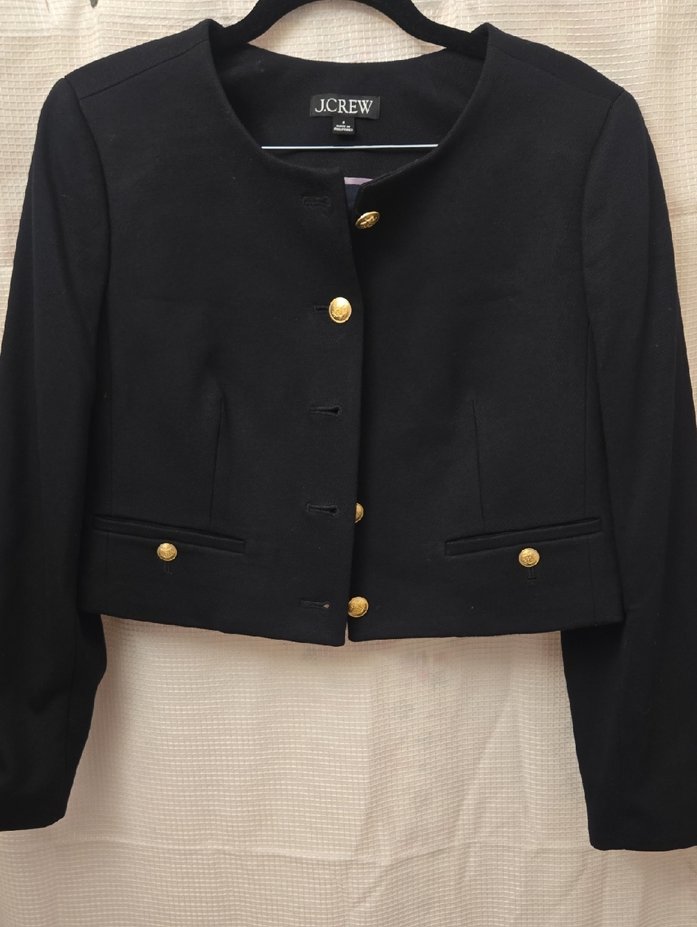 J.Crew Black Cropped Blazer Gold Button Front Jacket Women’s Size 4